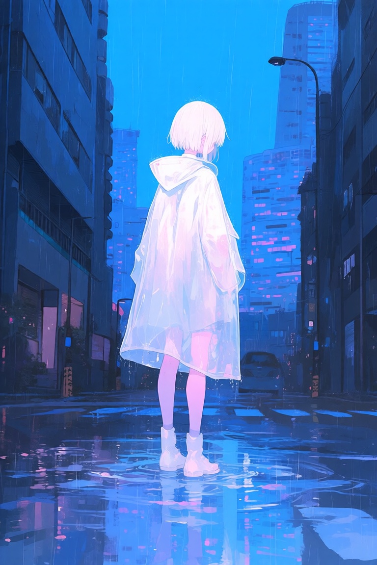 abstract style,  anime-style digital illustration of a young girl with short,  white hair on Tensor.Art
