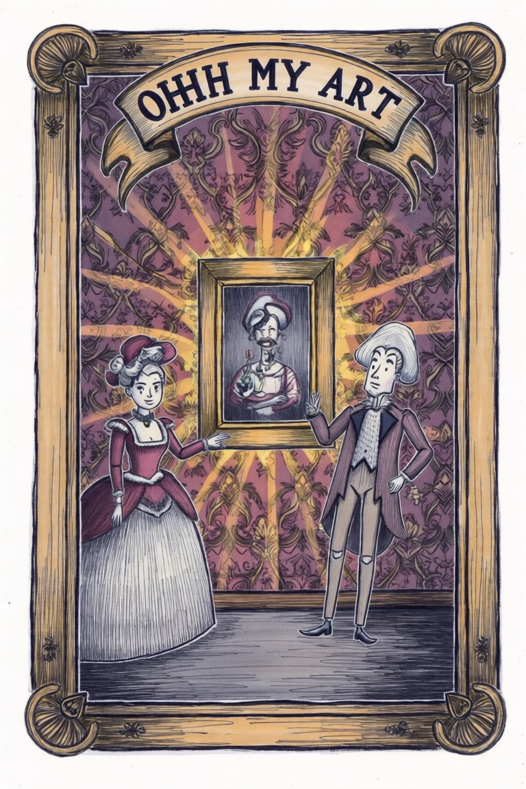 A Victorian-style animated scene with intricate details and rich colors. The title "OHHH MY ART" is displayed prominently...