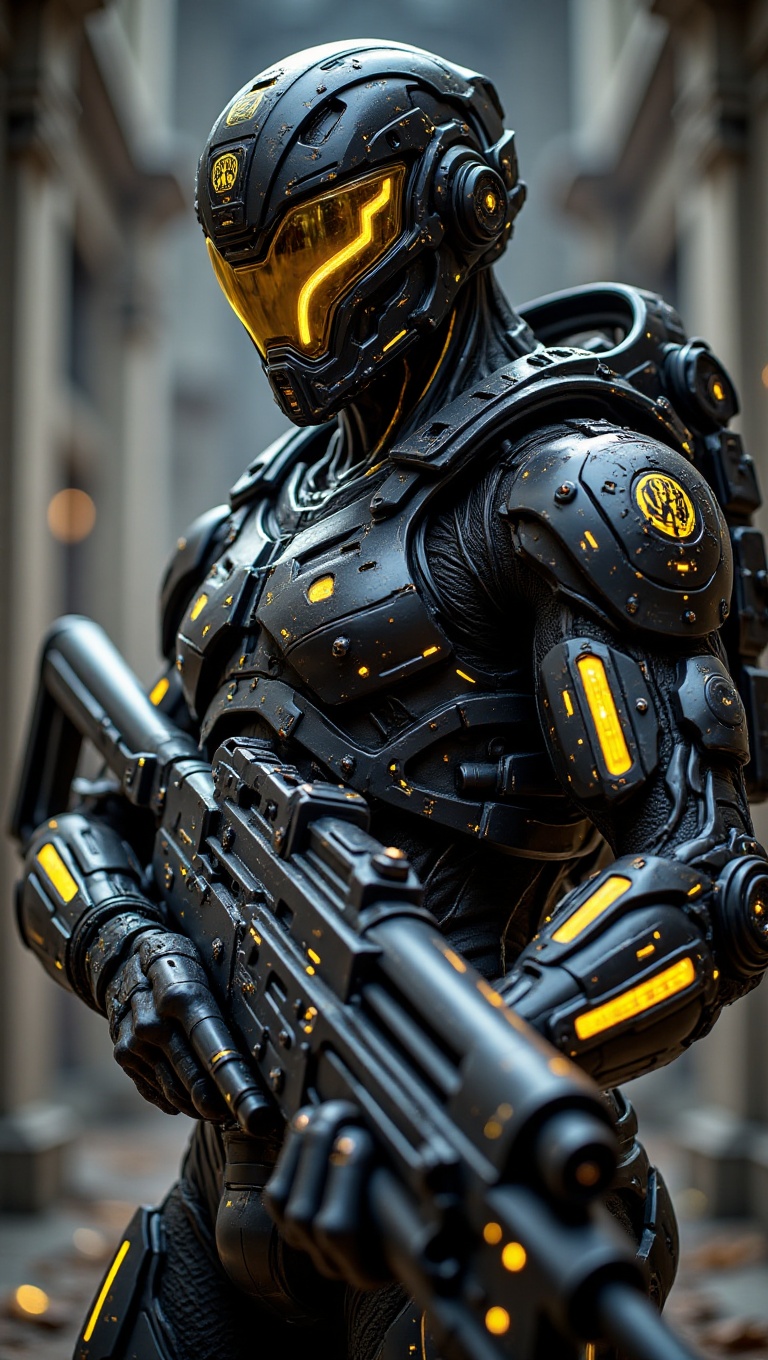 A monumental hyper-realistic poster,  capturing a futuristic soldier in a dynamic,  non-static stance on Tensor.Art