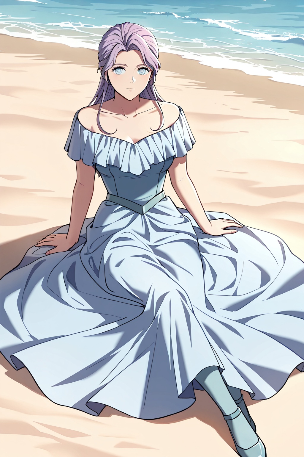on the beach,  on the beach,  Sit on the ground on Tensor.Art