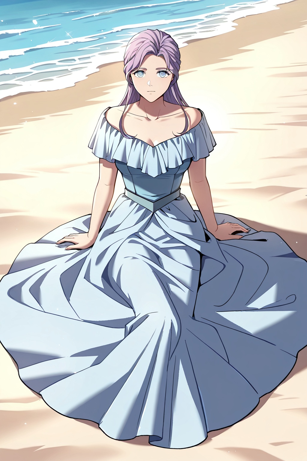 on the beach,  on the beach,  Sit on the ground on Tensor.Art