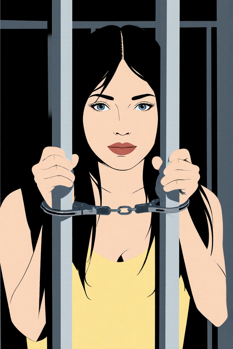 graphic drawing illustration of a woman handcuffed in a jail cell on Tensor.Art