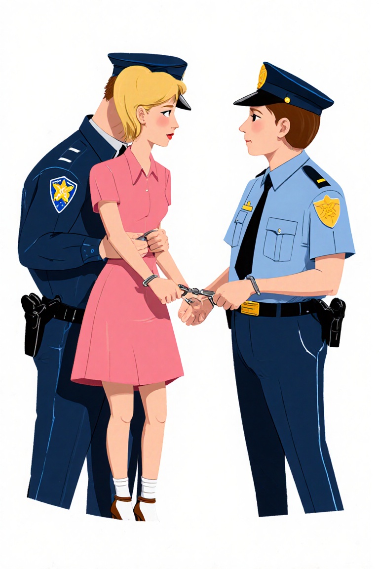 Cartoon drawing of a woman handcuffed by a police officer on Tensor.Art