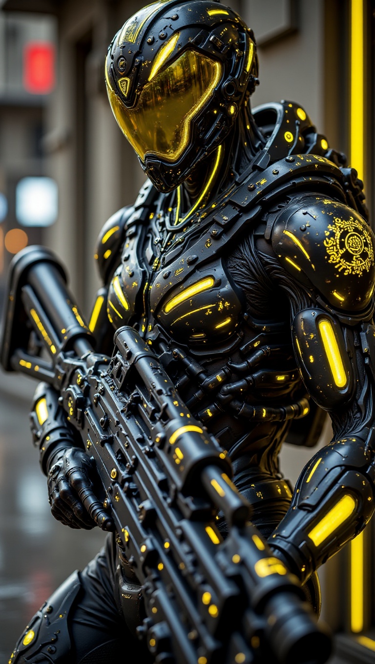 A monumental hyper-realistic poster,  capturing a futuristic soldier in a dynamic,  non-static stance on Tensor.Art