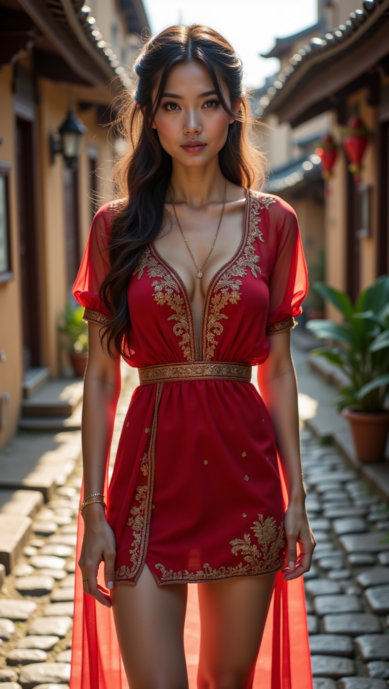 ohwx_character,  a woman,  short red dress on Tensor.Art