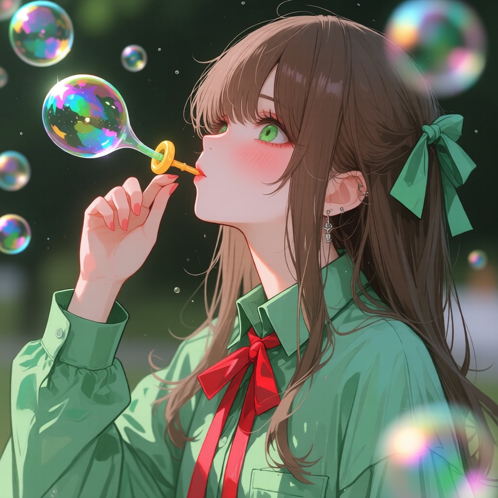 748cmstyle,  a girl,  blowing bubbles on Tensor.Art