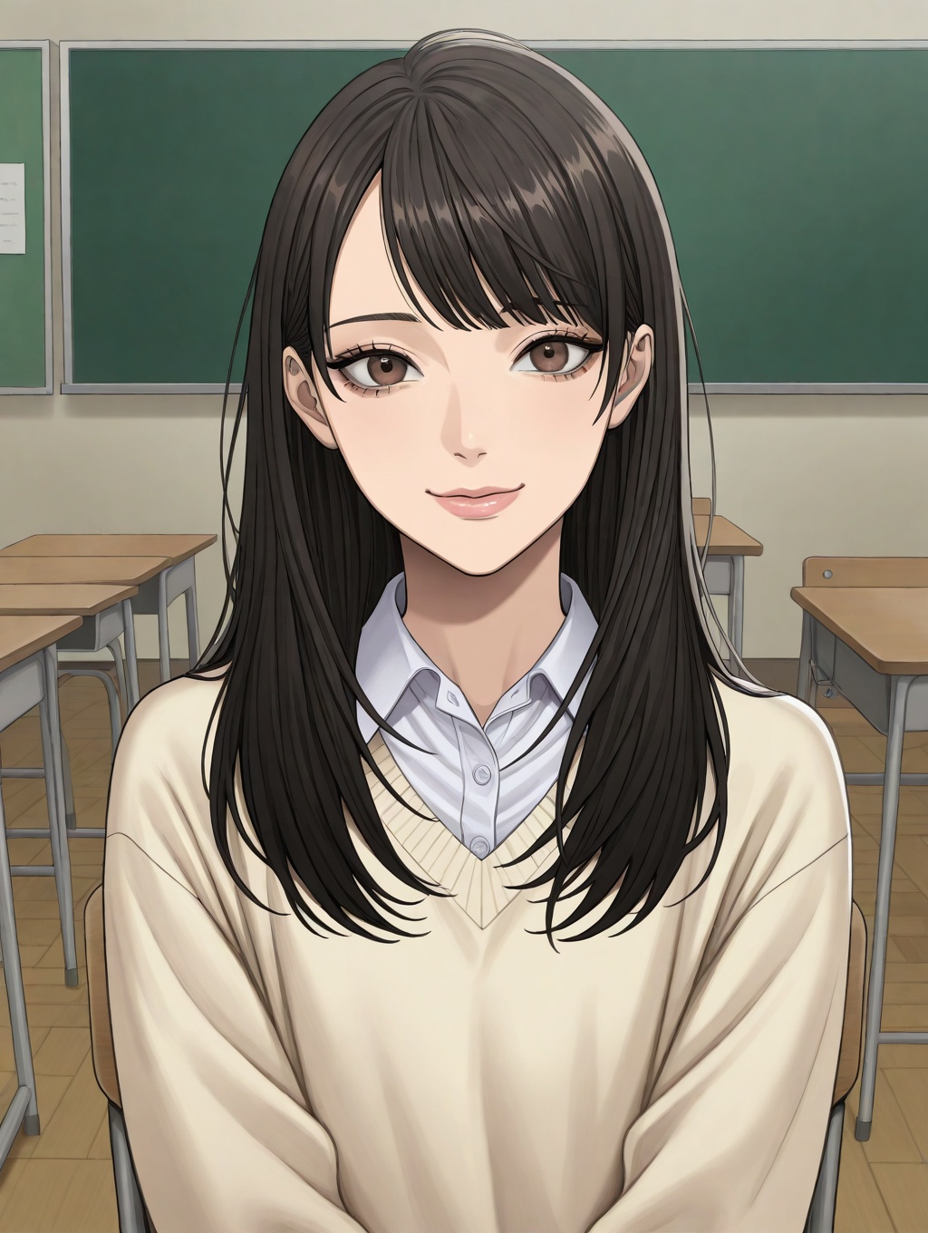 1 girl,  brown_eyes,  black_hair on Tensor.Art