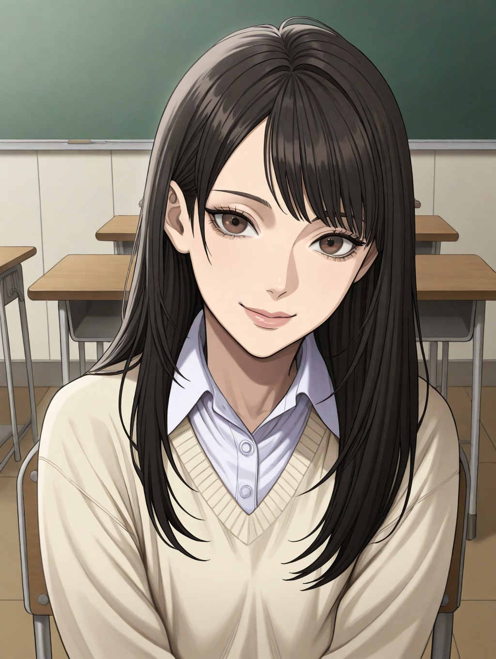 1 girl,  brown_eyes,  black_hair on Tensor.Art
