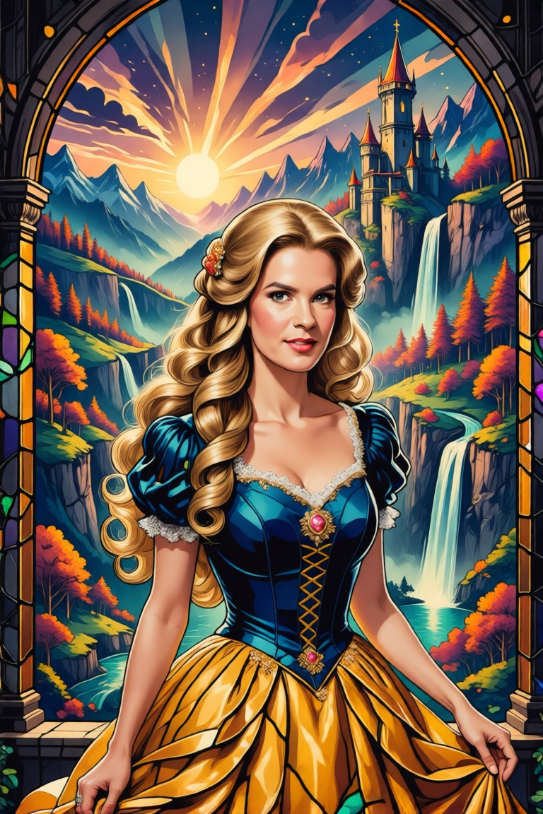 Katarina as Rapunzel in the mood,  blonde 👩🏼‍🦱,  twilight mood on Tensor.Art