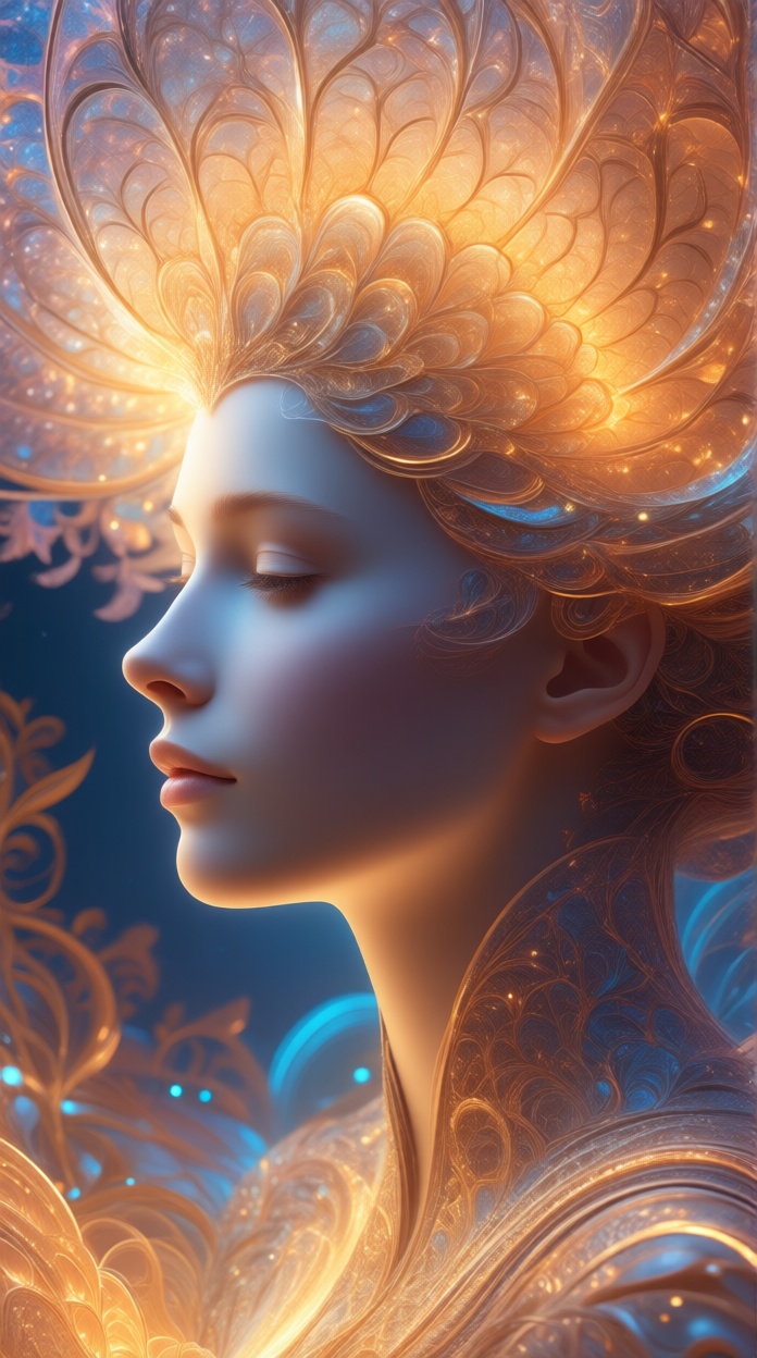 portrait of a human face,  fractal face,  constructed from glowing fractal patterns on Tensor.Art