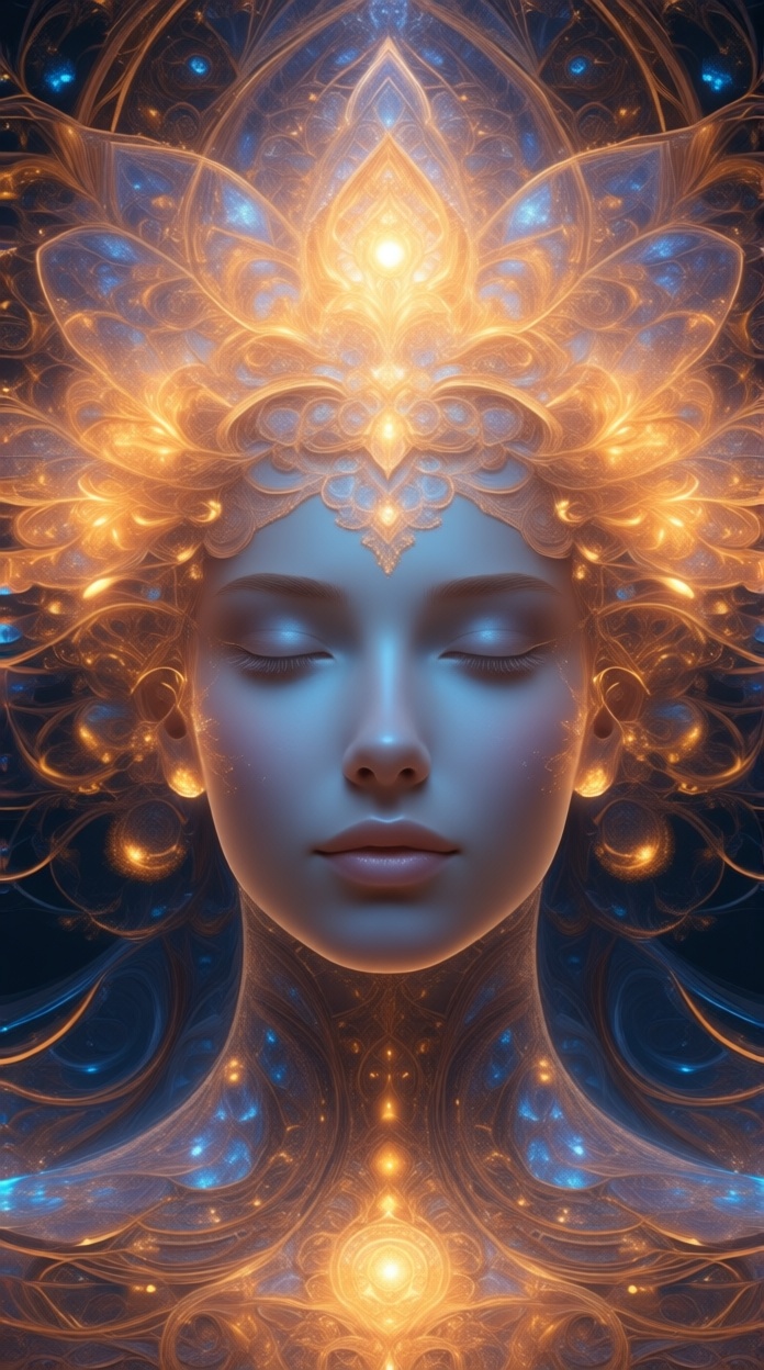 portrait of a human face,  fractal face,  constructed from glowing fractal patterns on Tensor.Art