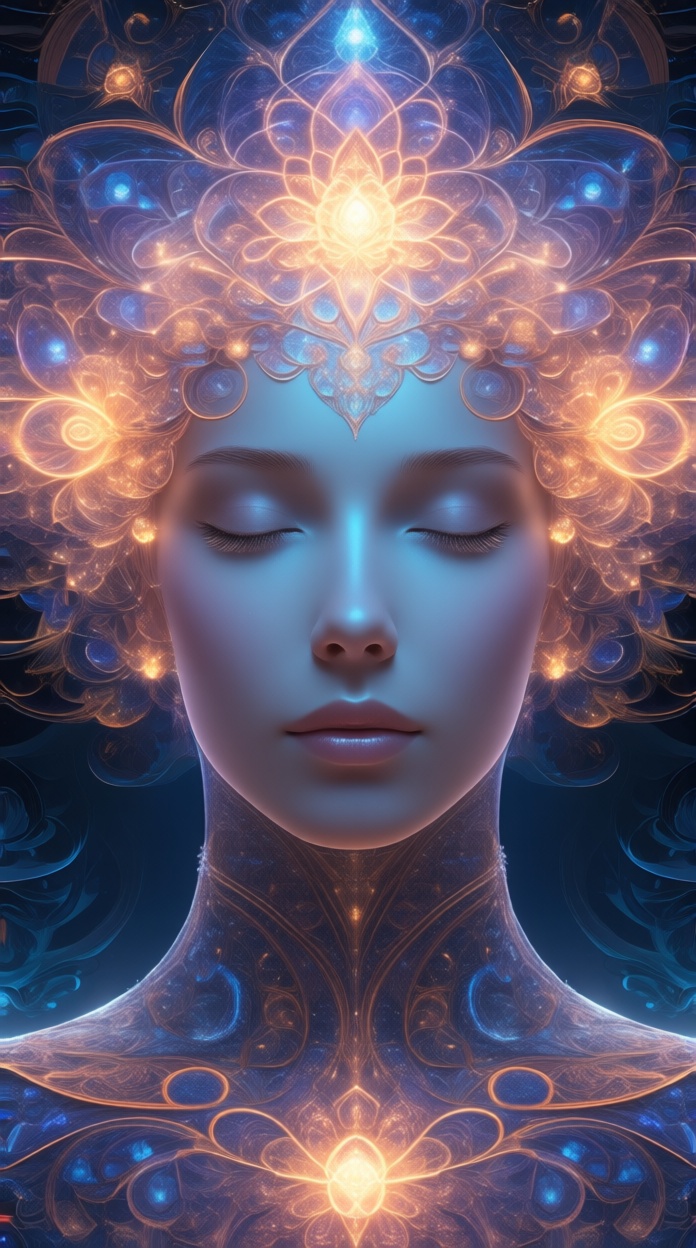 portrait of a human face,  fractal face,  constructed from glowing fractal patterns on Tensor.Art