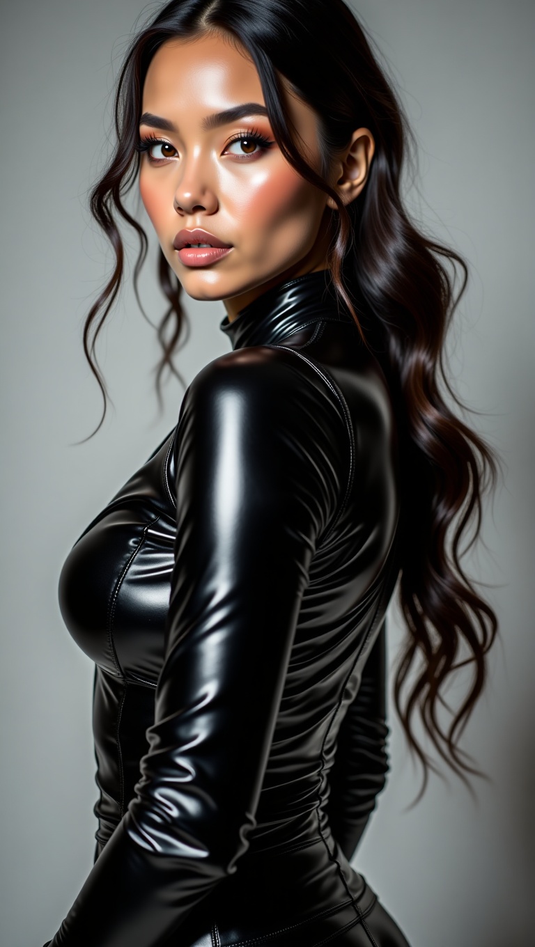 high-fashion photoshoot,  glossy leather outfit,  shiny latex on Tensor.Art