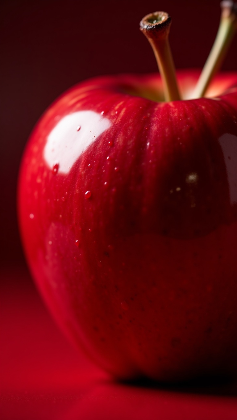 close-up of glossy red apple,  polished reflective skin,  cinematic lighting on Tensor.Art