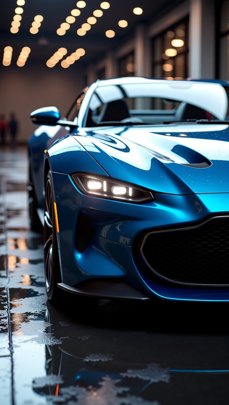 luxury sports car,  glossy paint finish,  reflective chrome on Tensor.Art