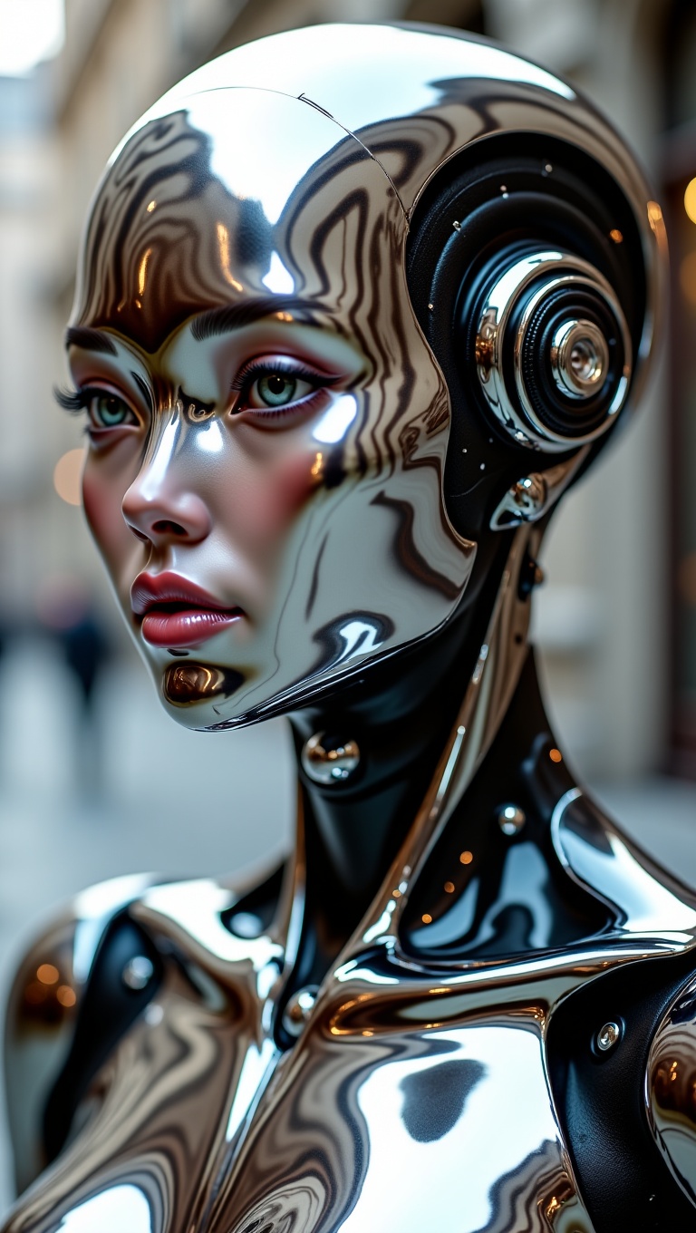 portrait of a futuristic android,  glossy finish,  polished chrome surface on Tensor.Art