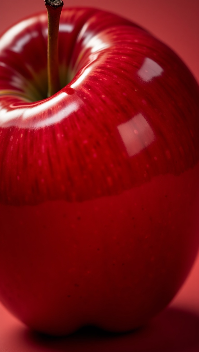 close-up of glossy red apple,  polished reflective skin,  cinematic lighting on Tensor.Art