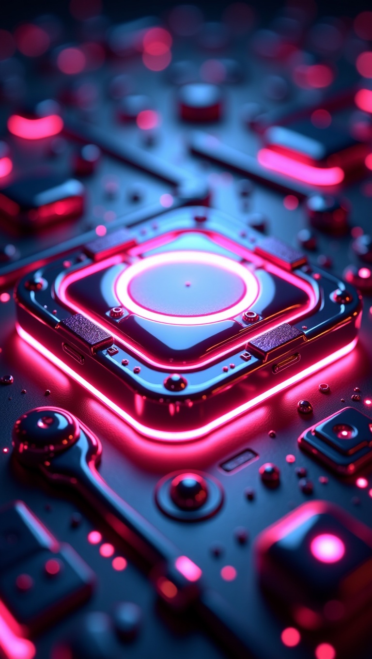 futuristic holographic device,  glossy metallic surface,  neon reflections on Tensor.Art