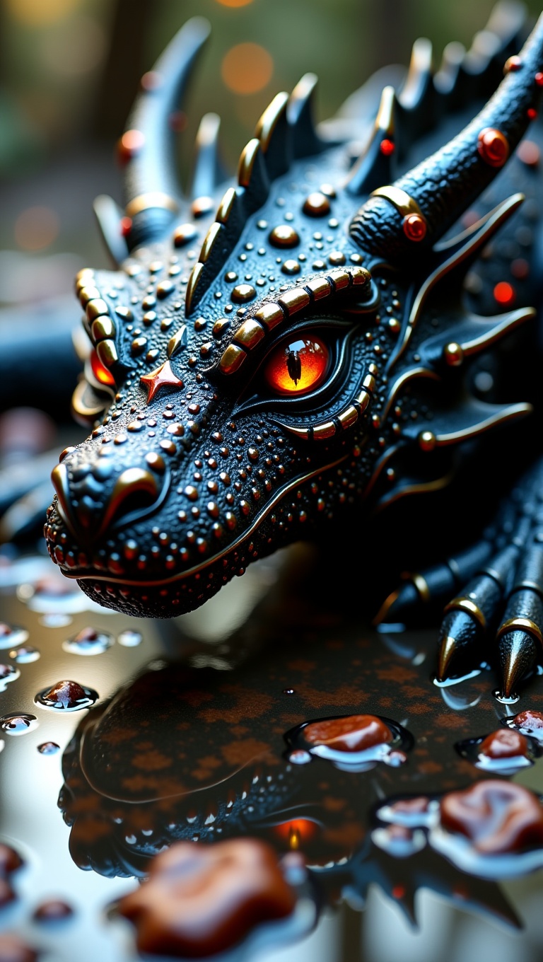 dragon with glossy scales,  reflective wet surface,  polished obsidian-like skin on Tensor.Art