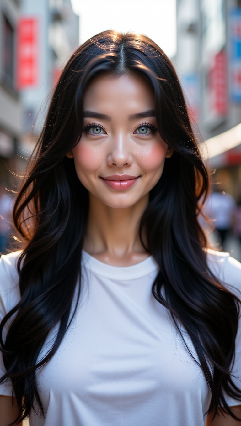 photorealistic,  a portrait of a stunningly beautiful young woman,  long flowing black hair on Tensor.Art