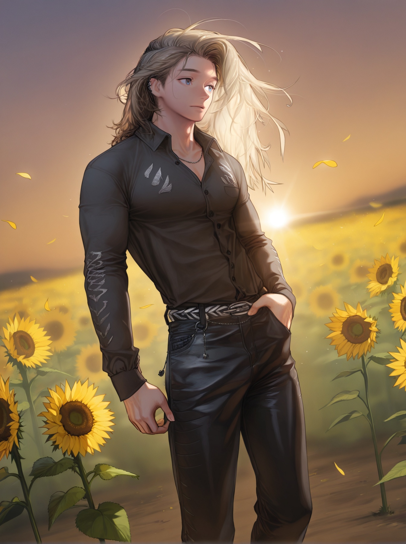 personification,  sunflower,  moody lighting on Tensor.Art