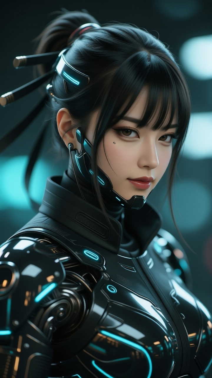 A cyberpunk robot girl,  close-up,  SPACE-TIME NINJA on Tensor.Art