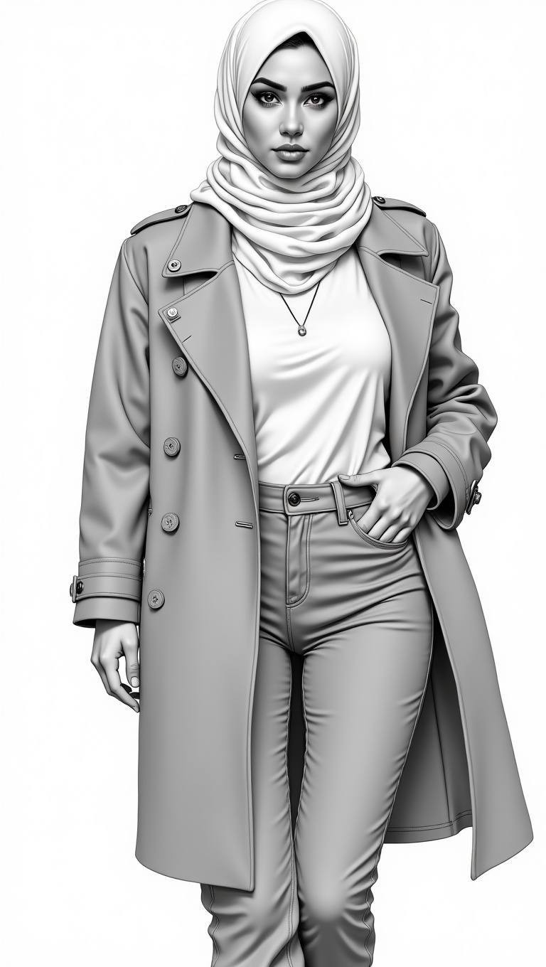 "Johnny Hallyday" sketch. The hijabi woman you are drawing has a modern and sophisticated vibe. She is confident in hersel...