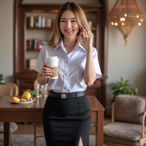 pencil skirt,  shirt,  cup on Tensor.Art