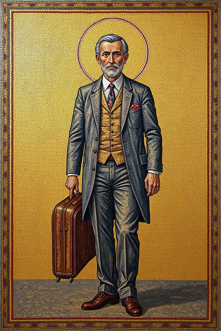 BYZMOS,  Byzantine Mosaic,  a man in a suit with a suitcase on Tensor.Art