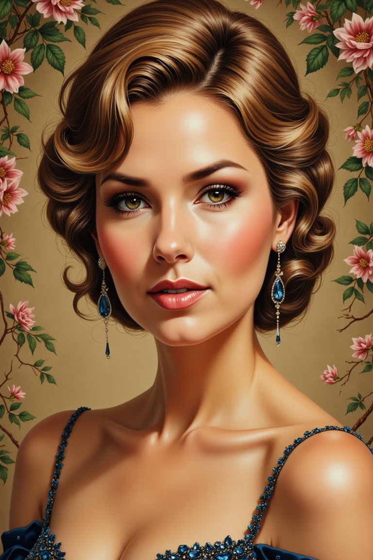 Shania the beauty clear detailed eyes,  Artgerm's sleek lines and Rubens's dynamic curves,  dressed in a period-perfect vi...