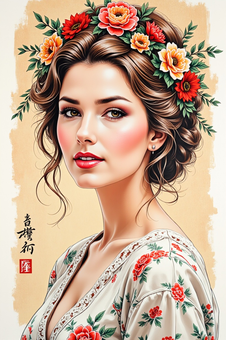 A color ink art of a beauty woman. on Tensor.Art