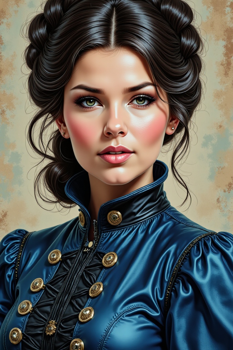 The Beauty Shania dressed in modem blue Corsage dress attire,  clear and detailed eyes,  upper body on Tensor.Art