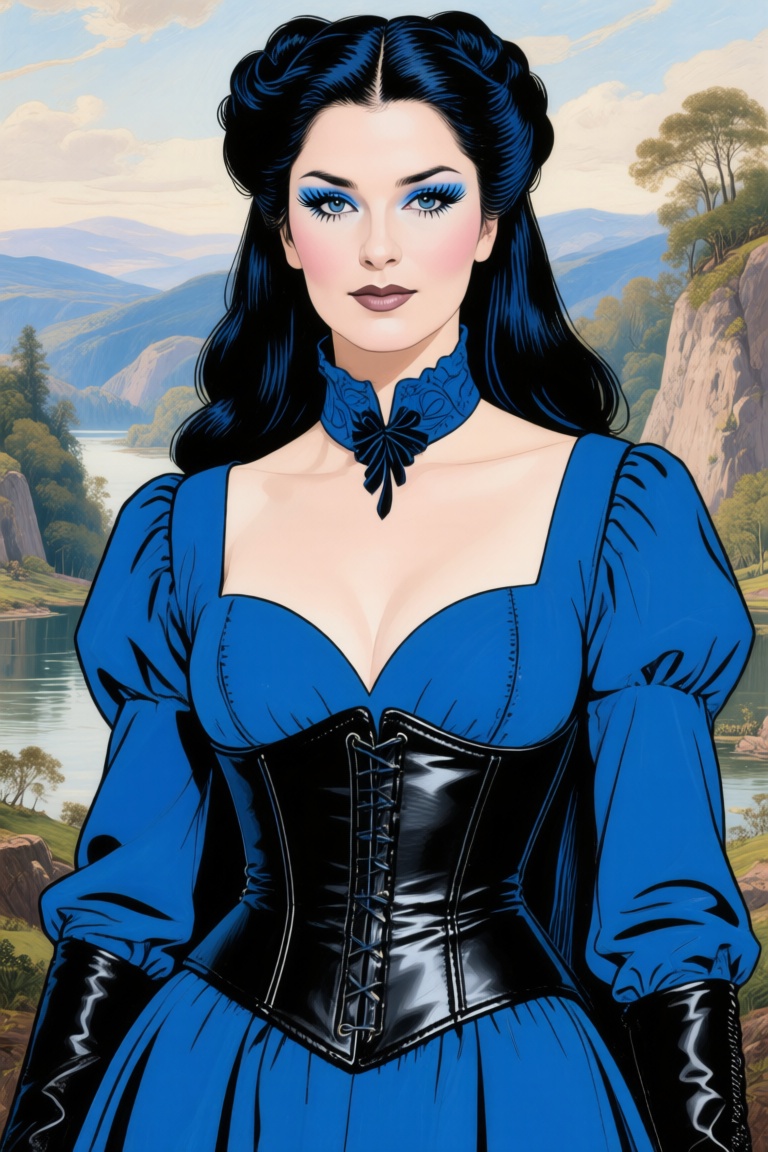 The Beauty Shania dressed in modem blue Corsage dress attire,  clear and detailed eyes,  upper body on Tensor.Art