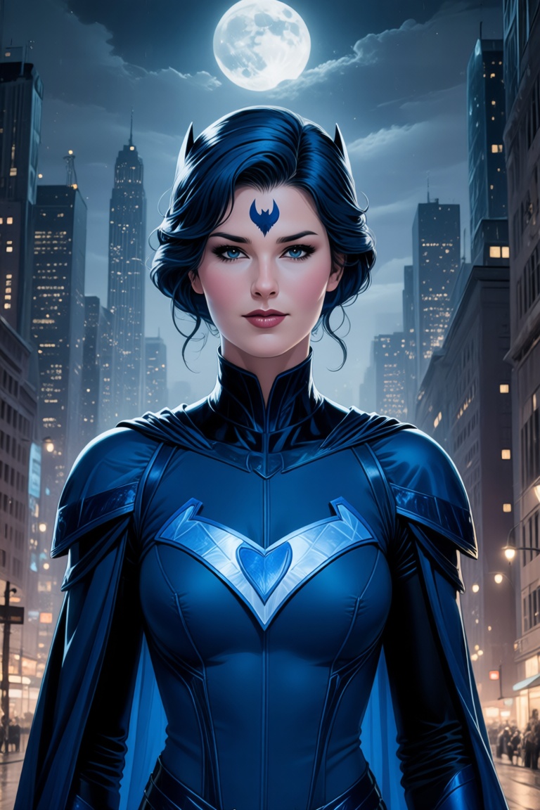 Amazing upper portrait of comic character Bluebird,  beautiful face and aura,  amazing hero dress on Tensor.Art