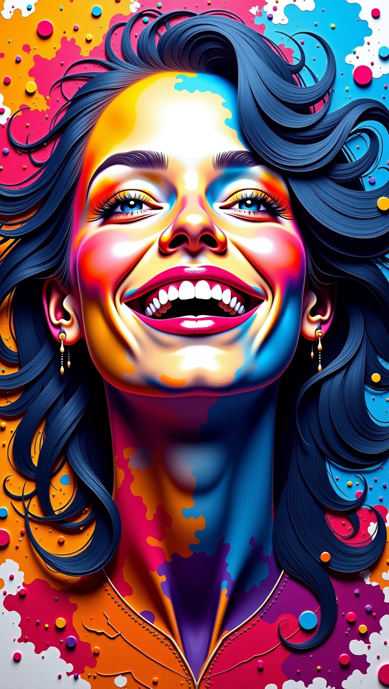 An abstract portrait capturing the essence of joy through bold brushstrokes and vibrant splashes of color on Tensor.Art