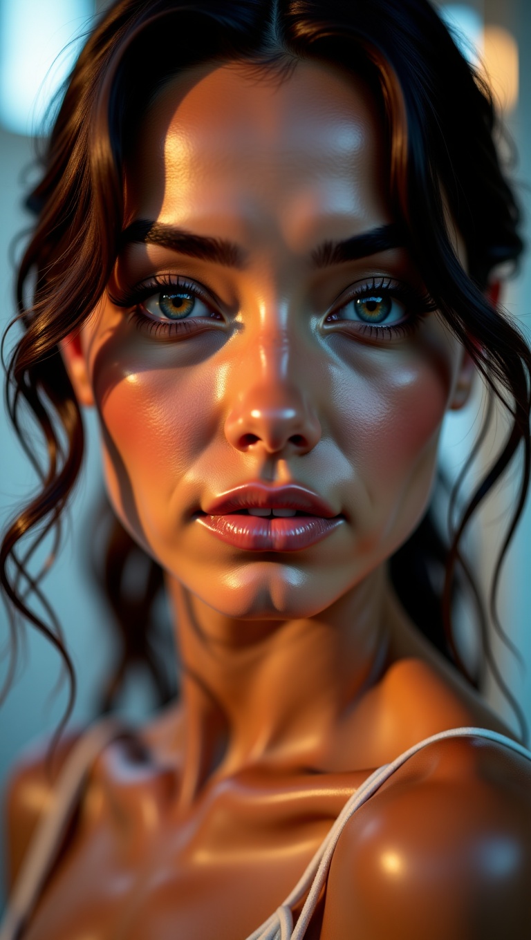 photorealistic portrait,  glossy skin,  reflective highlights on Tensor.Art