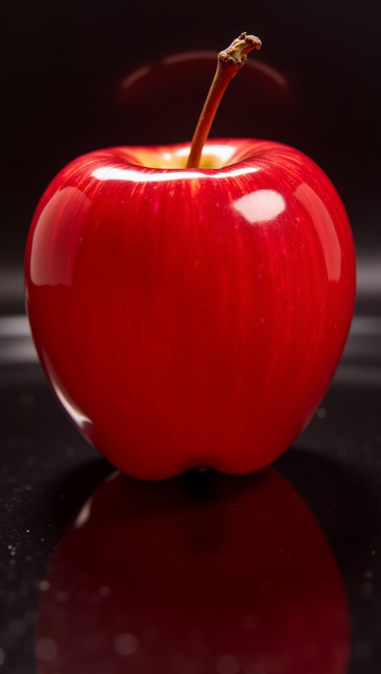 close-up of glossy red apple,  polished reflective skin,  cinematic lighting on Tensor.Art