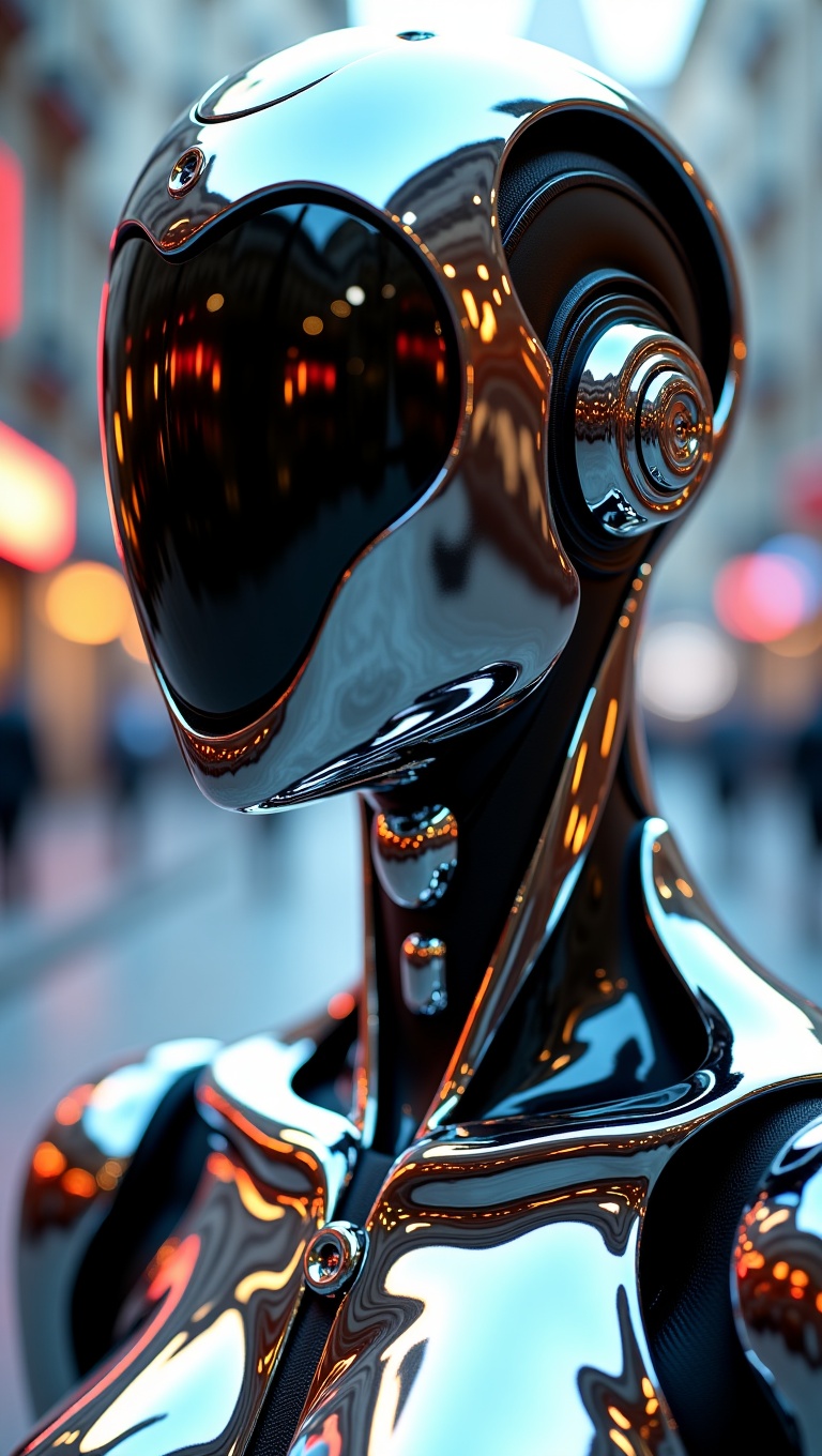 portrait of a futuristic android,  glossy finish,  polished chrome surface on Tensor.Art
