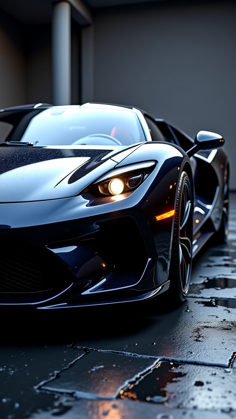 luxury sports car,  glossy paint finish,  reflective chrome on Tensor.Art