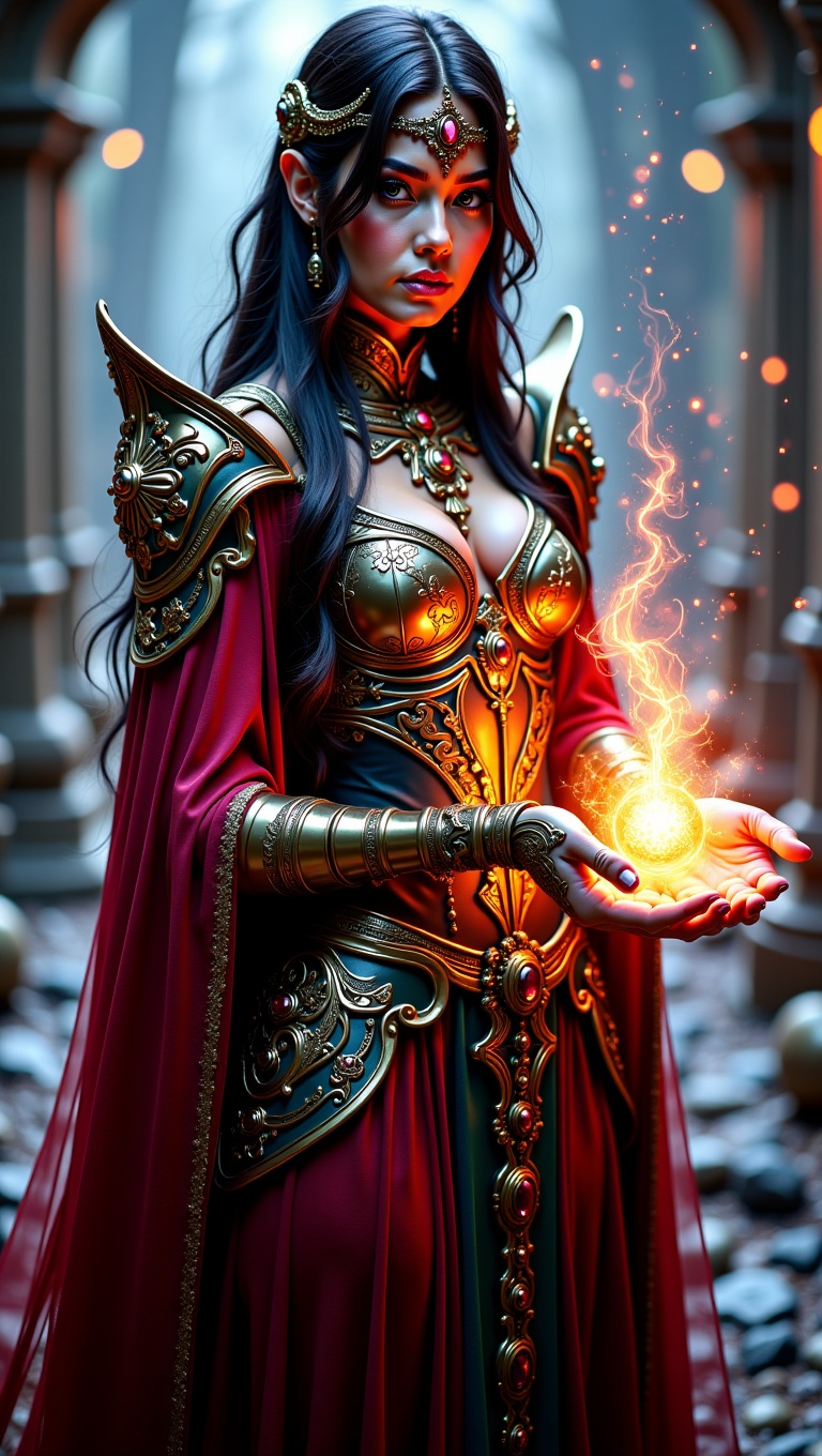 fantasy sorceress,  ornate glossy armor,  glowing magical energy on Tensor.Art