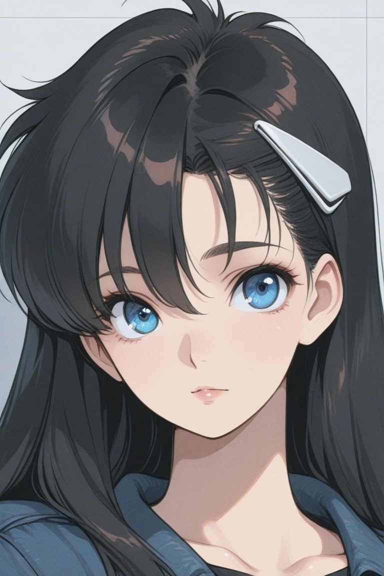 cristy,  black long hair,  white hairclip on Tensor.Art