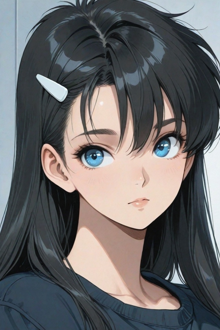 cristy,  black long hair,  white hairclip on Tensor.Art