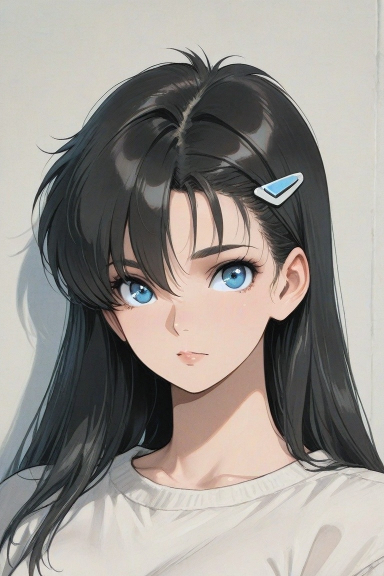 cristy,  black long hair,  white hairclip on Tensor.Art