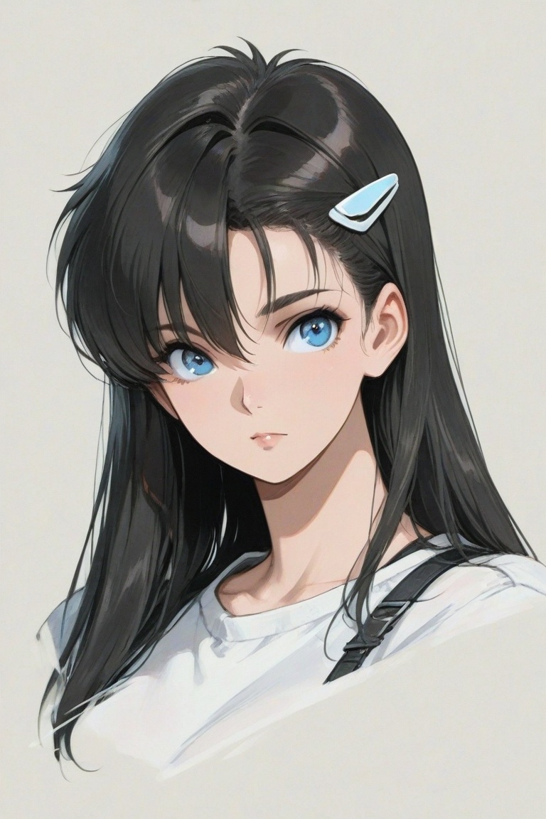 cristy,  black long hair,  white hairclip on Tensor.Art