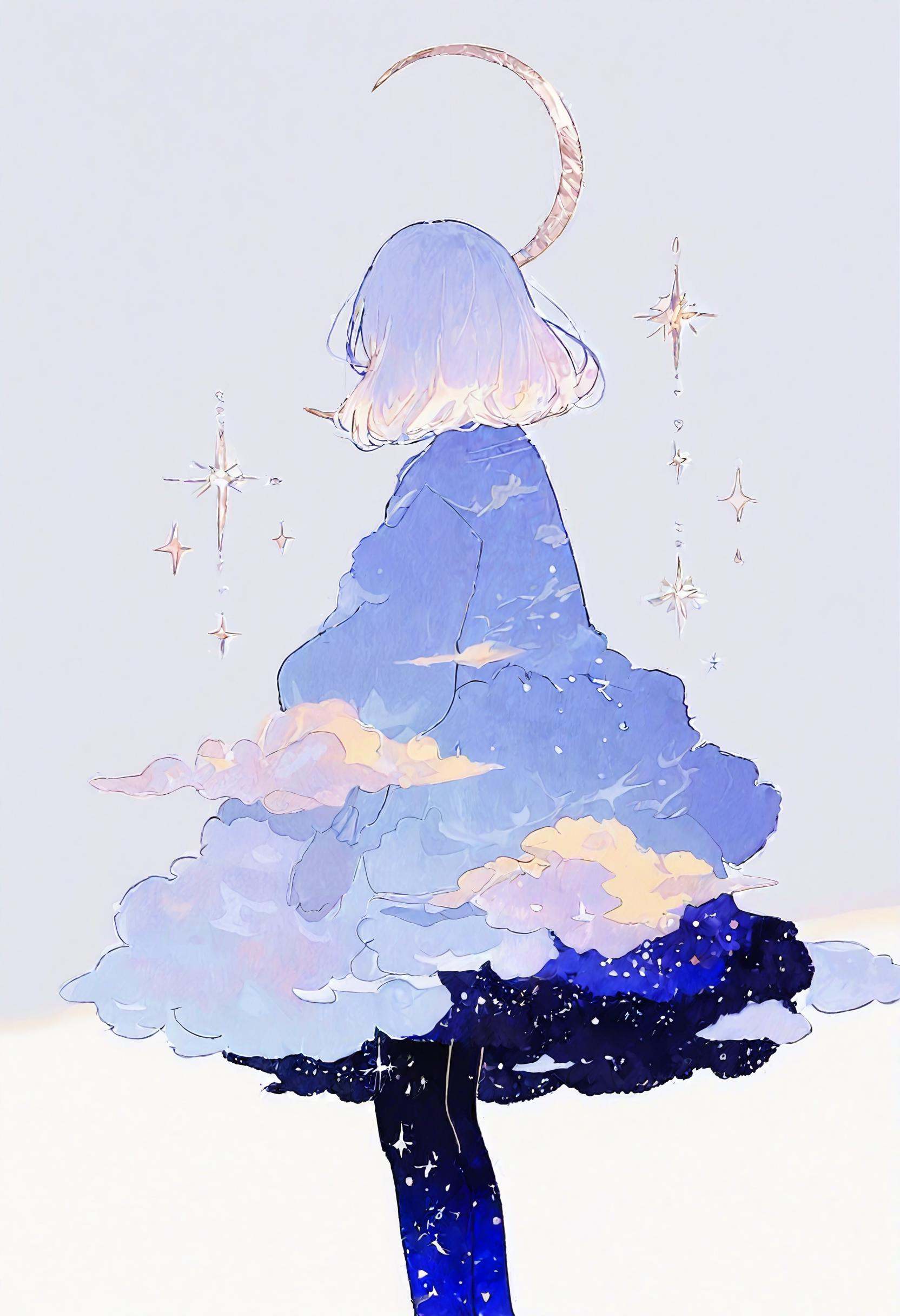 bW9t,  1girl,  crescent moon on Tensor.Art