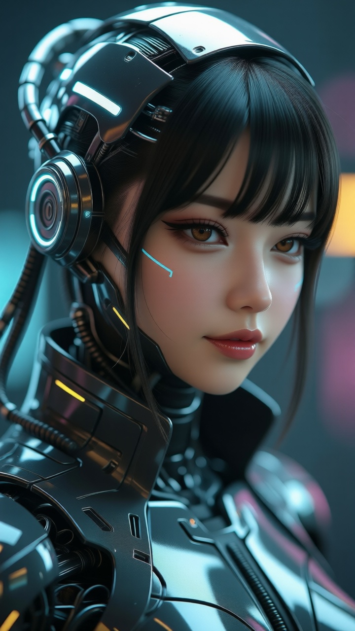 A cyberpunk robot girl,  close-up on Tensor.Art