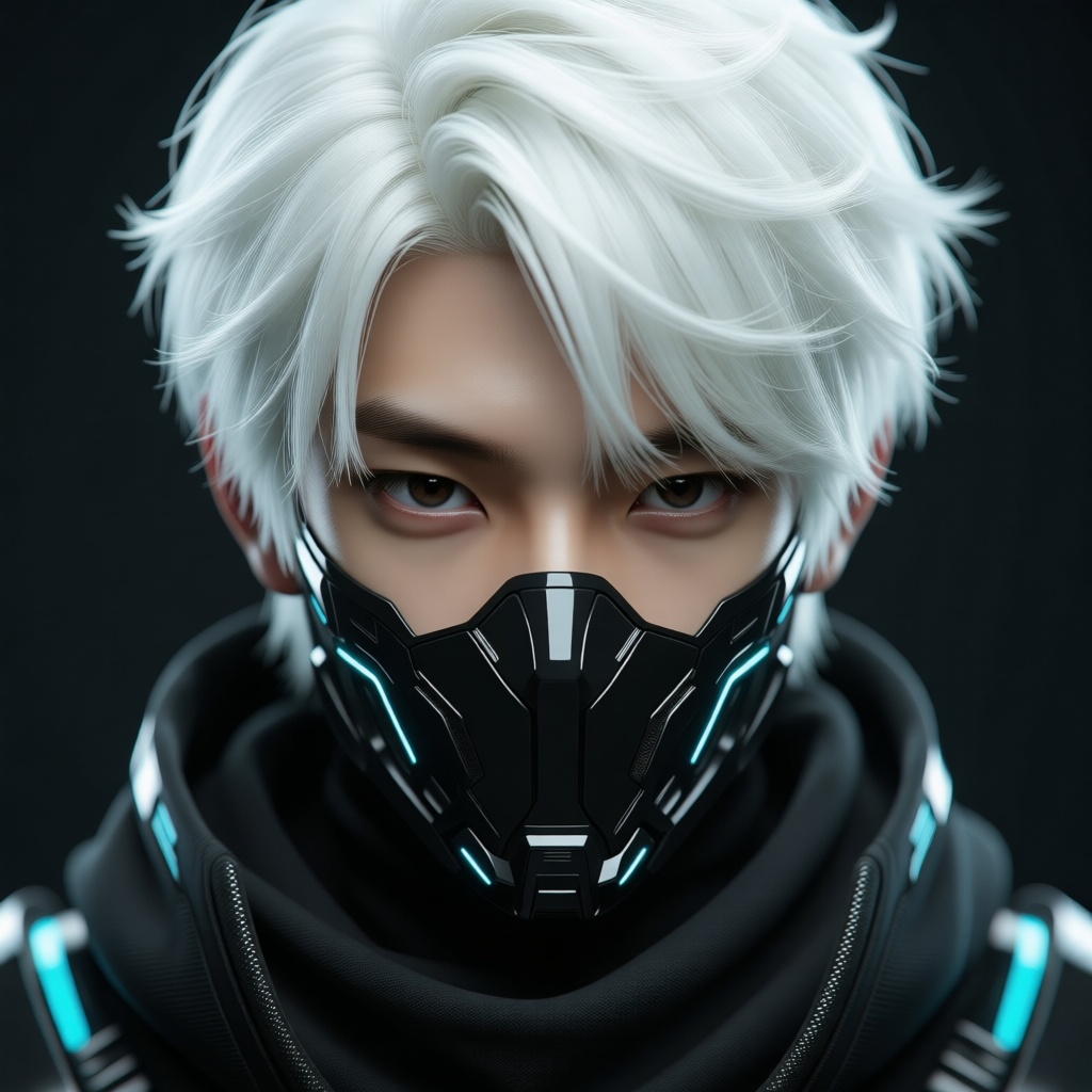 SPACE-TIME NINJA,  A cyberpunk robot Boy,  White hair on Tensor.Art