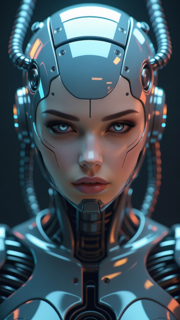 A cyberpunk robot girl,  close-up on Tensor.Art