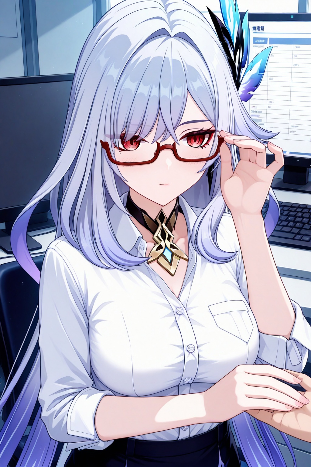 White shirt,  office worker,  glasses on Tensor.Art