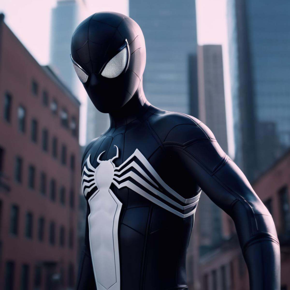 cinematic film still of A Symbiote Suit of a spider - man is shooting a web in air,  Spider-Man Symbiote Suit,  solo on Te...
